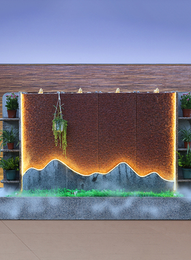 户外大型石材水幕墙流水假山别墅庭院喷泉鱼池装饰造景落地大摆件