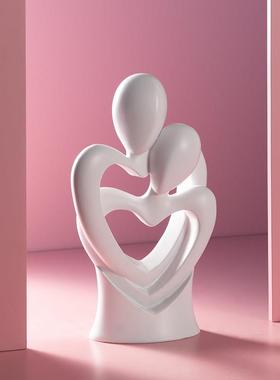 现代简约白色树脂桌面摆件 幸福小物轻奢婚礼空间装饰结婚礼品