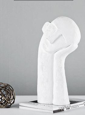 侘寂风抽象肌理沉思人像树脂雕塑家居客厅玄关样板房软装饰品摆件