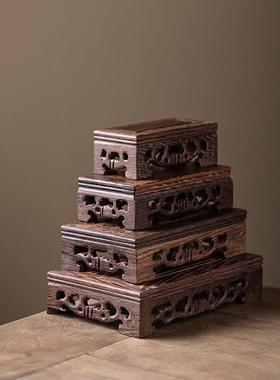 鸡翅木方形展示架植物架实木木质陶瓷工艺品摆件六角形长方形底座