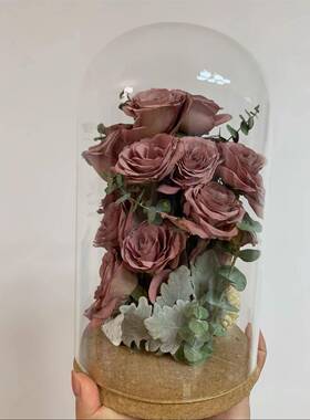 干花保存瓶玫瑰花束软木塞透明收纳展示盒永生材料摆件制作玻璃罩