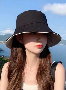 双面渔夫帽女夏季薄款防晒遮阳黑色鱼夫女帽子夏天百搭时尚韩版潮