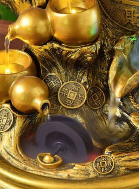 业H50053招财观中式流水摆件循环水风客水轮厅办公室桌面景乔迁开