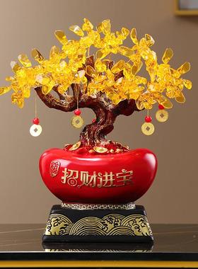 招财进宝发财树桌面摆件办公电室前饰客厅视A306 招柜装品乔迁开