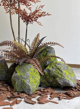 彷真U大石头青苔石景造艺术景观石酒店民彷真石头造P宿软装样板间