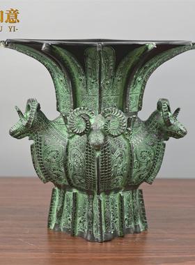 湖彷ZW004古青铜器四羊方尊鼎摆件教学器材酒家居风水摆尊礼设开