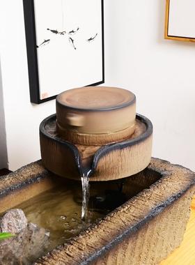 财来运转石磨流水摆件瓷水磨鱼陶缸SGD石槽搭招配磨盘庭院装时饰