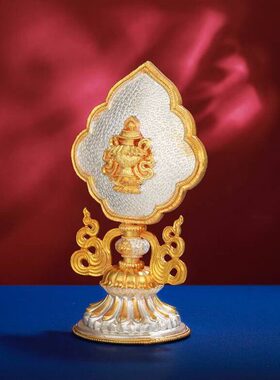 纯铜鎏金银八吉祥摆件尼泊尔吉祥八宝居家办公供台摆件大号19cm