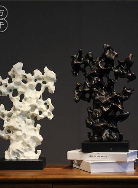 WXK轻客奢新中式树脂关太湖石禅意摆件 家居厅博架玄古电视柜装饰