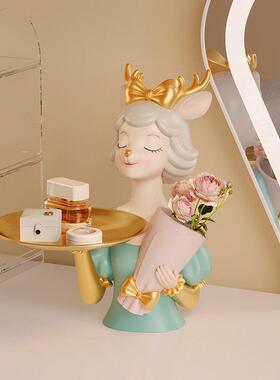 小钥鹿玄关匙摆件盘高饰档D-010收纳托入户玄关花瓶进门家居装乔