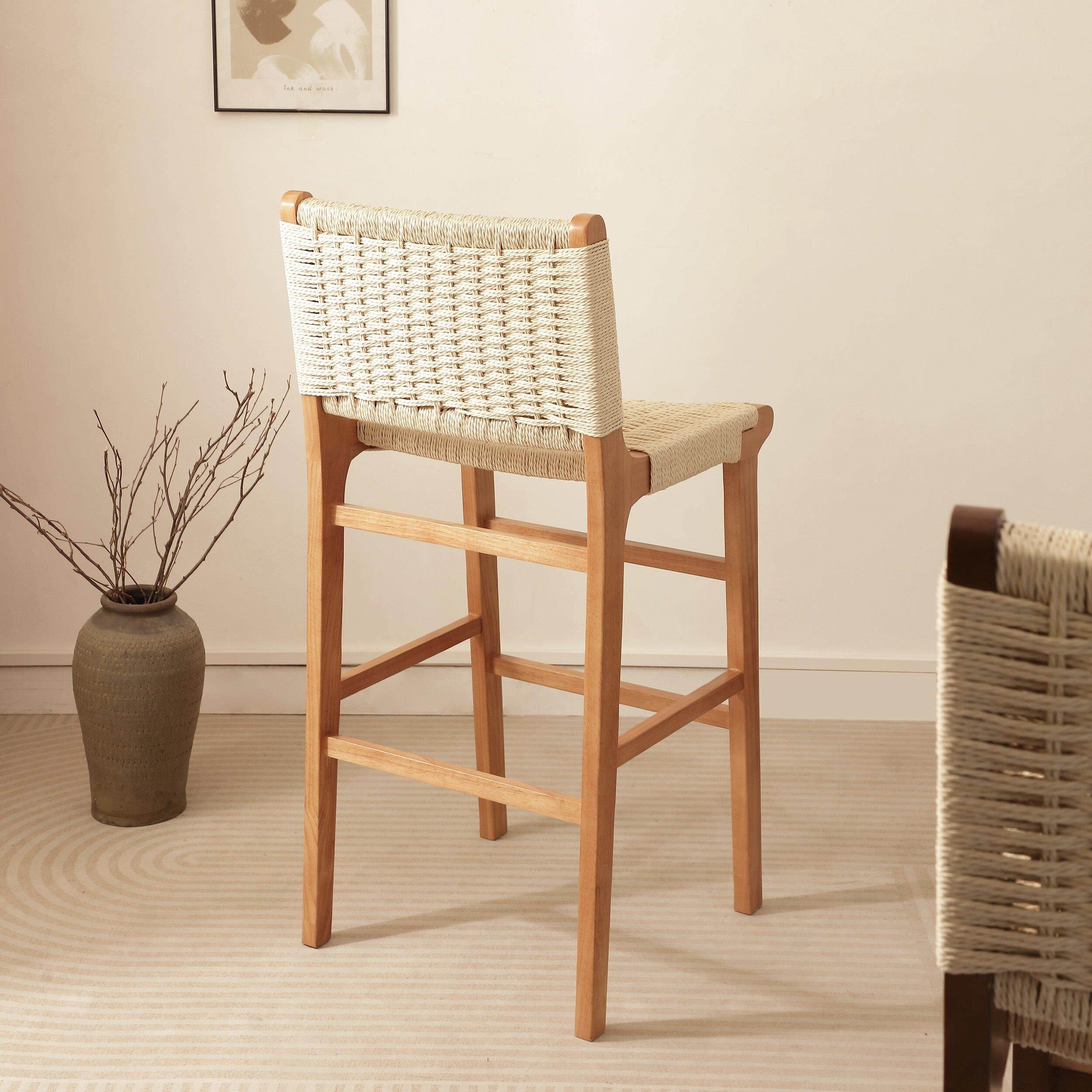 实绳编吧椅前家#260用复古餐椅酒吧餐厅高脚凳侘木风岛台椅台寂接,淘宝优惠券,粉丝福利购,淘宝优惠卷