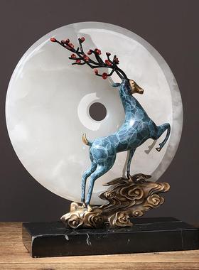 中新式玉石平摆安扣件客厅电柜玄关视书JT-402房装饰全铜招财鹿乔