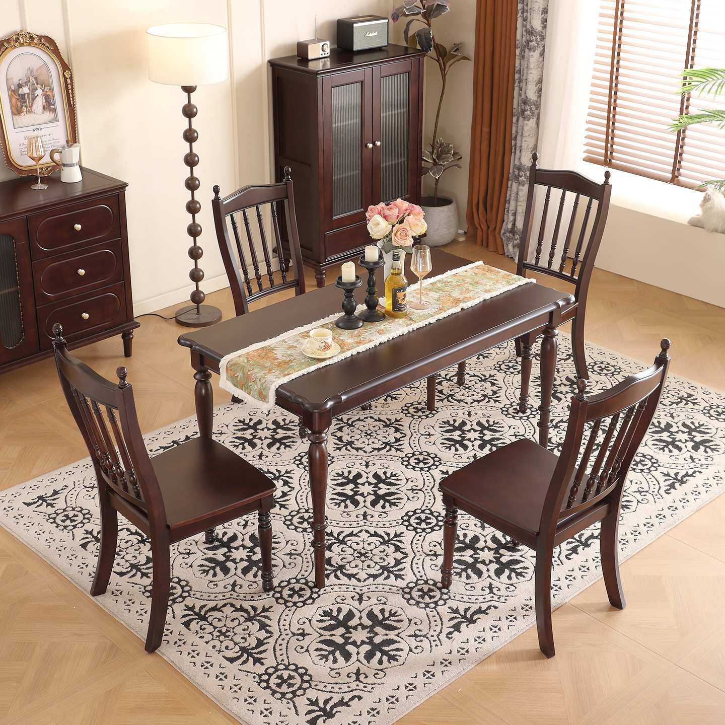 美式复古实木餐桌长方形全实木桃花心木餐厅家用方桌饭桌胡桃色桌,淘宝优惠券,粉丝福利购,淘宝优惠卷