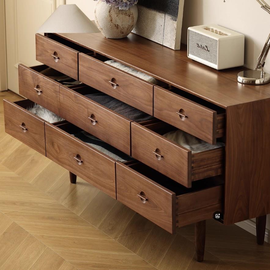 北美黑胡桃木九斗柜卧室床尾置物柜全实木复古简约客厅靠墙储物柜 - 图2