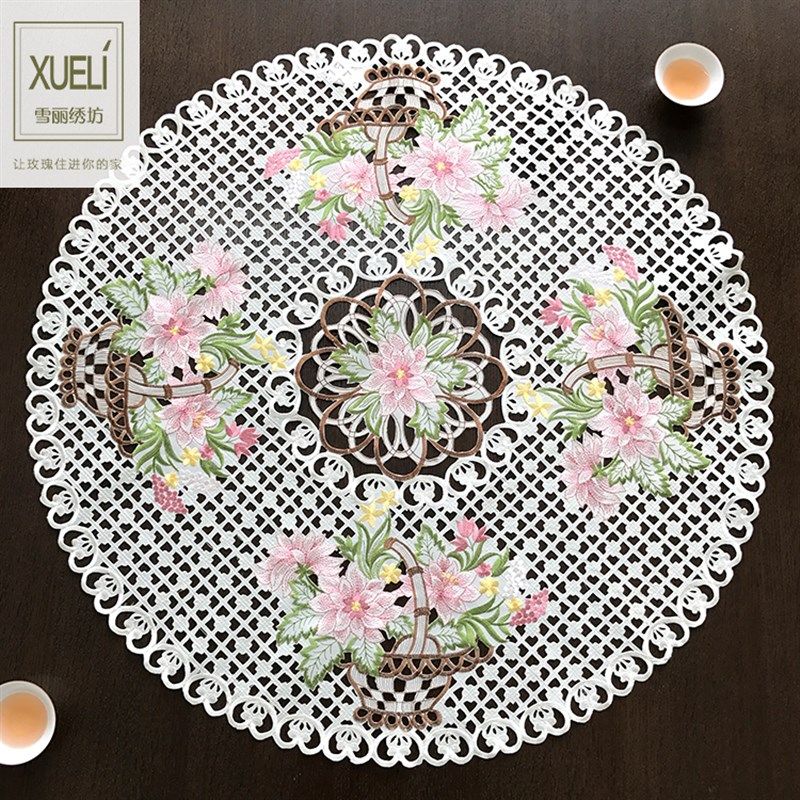 田园布艺欧式重工电脑绣花圆桌布桌垫圆柱空调盖巾帘《天竺牡丹》,淘宝优惠券,粉丝福利购,淘宝优惠卷