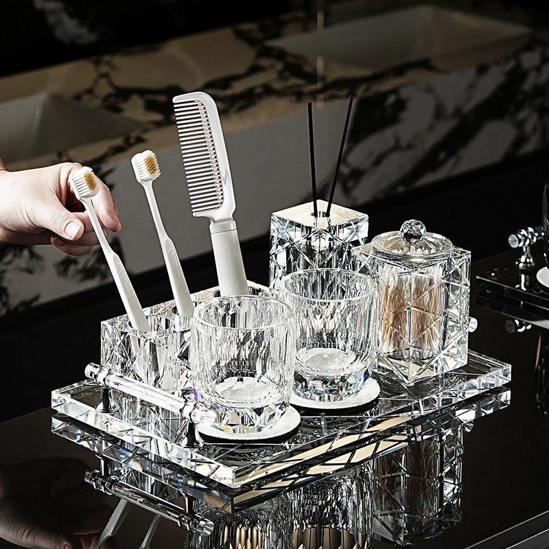 高奢K9水晶手刻电动牙刷牙杯架卫生间洗漱套装老钱风别墅浴室用品,淘宝优惠券,粉丝福利购,淘宝优惠卷