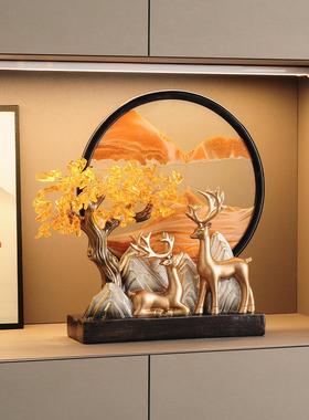 水晶发财树福鹿沙画摆件客厅玄关装招饰办JH-002小公室乔黄迁开业