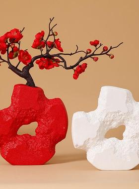 陶件花瓷艺摆客厅高级感玄关博古架酒柜术装饰品创意四面玲珑花瓶