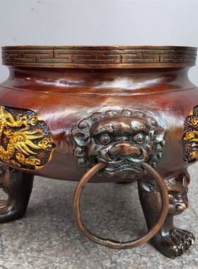 特大号纯铜香炉兽头香炉双龙香炉寺院寺庙祠堂香炉二龙香炉铜器鼎