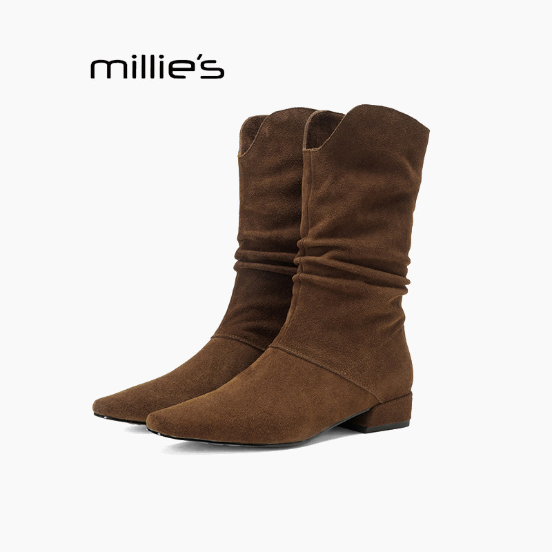 MILLIE'S/妙丽低跟休闲百搭弹力靴女复古西部靴女显高瘦瘦袜靴女Q,淘宝优惠券,粉丝福利购,淘宝优惠卷
