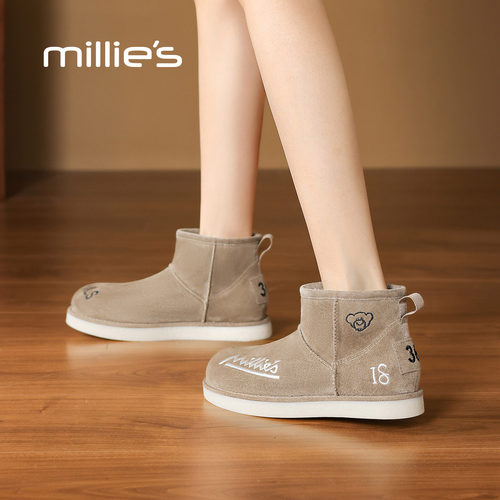 MILLIE'S/妙丽2025新款加绒保暖雪地靴女厚底防滑短靴毛绒靴Q - 图2