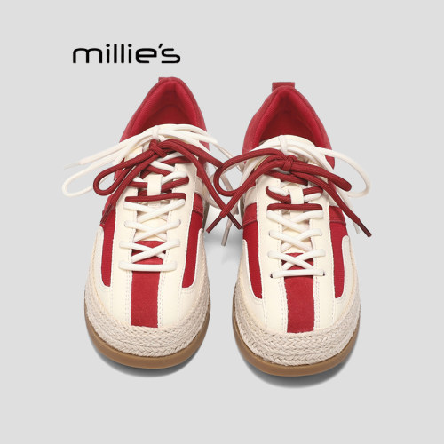 MILLIE'S/妙丽德训鞋女春季新款毛毛阿甘鞋时尚休闲平底板鞋子Q - 图1