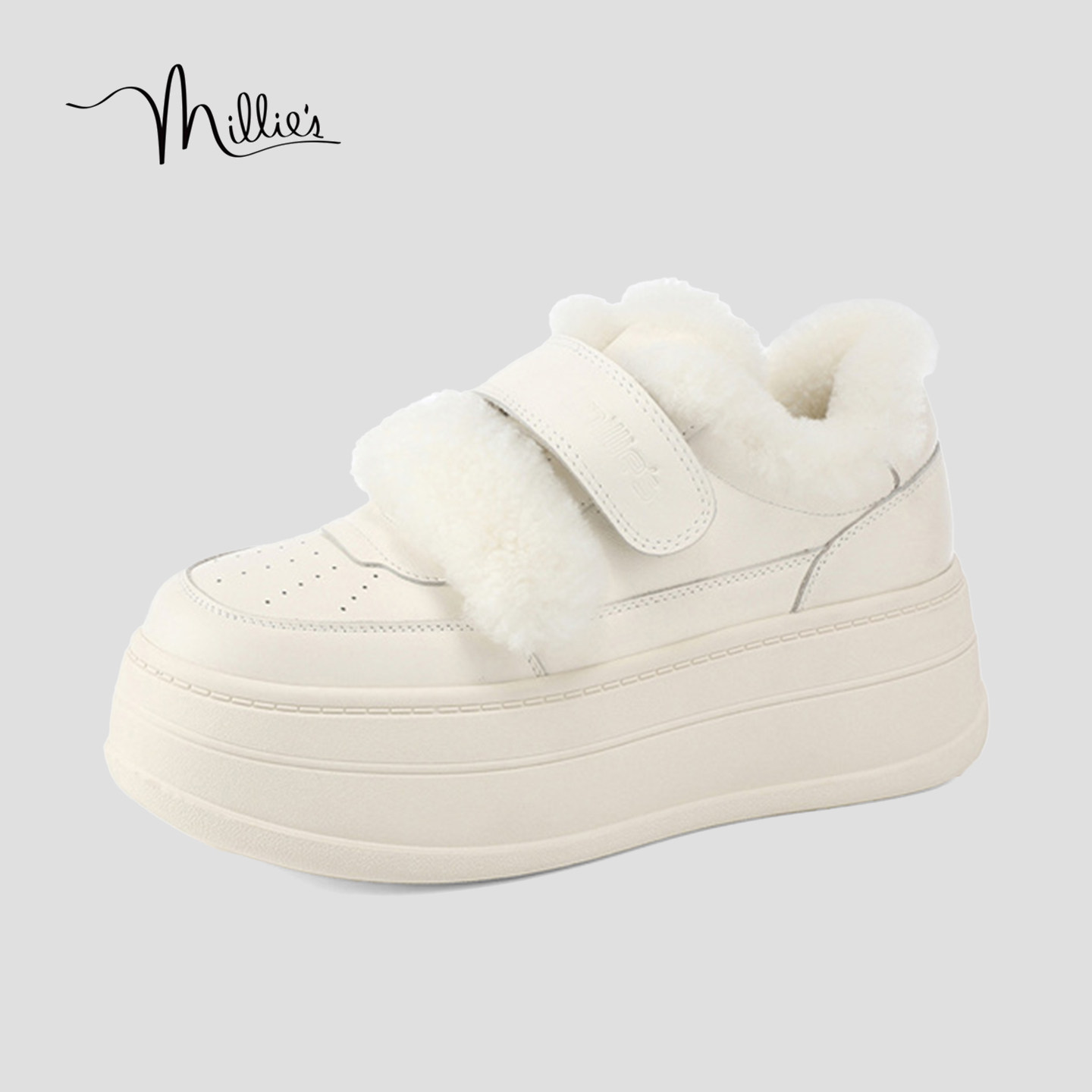 MILLIE'S/妙丽加绒毛毛棉鞋女2025冬季新款保暖魔术贴厚底面包鞋Q,淘宝优惠券,粉丝福利购,淘宝优惠卷