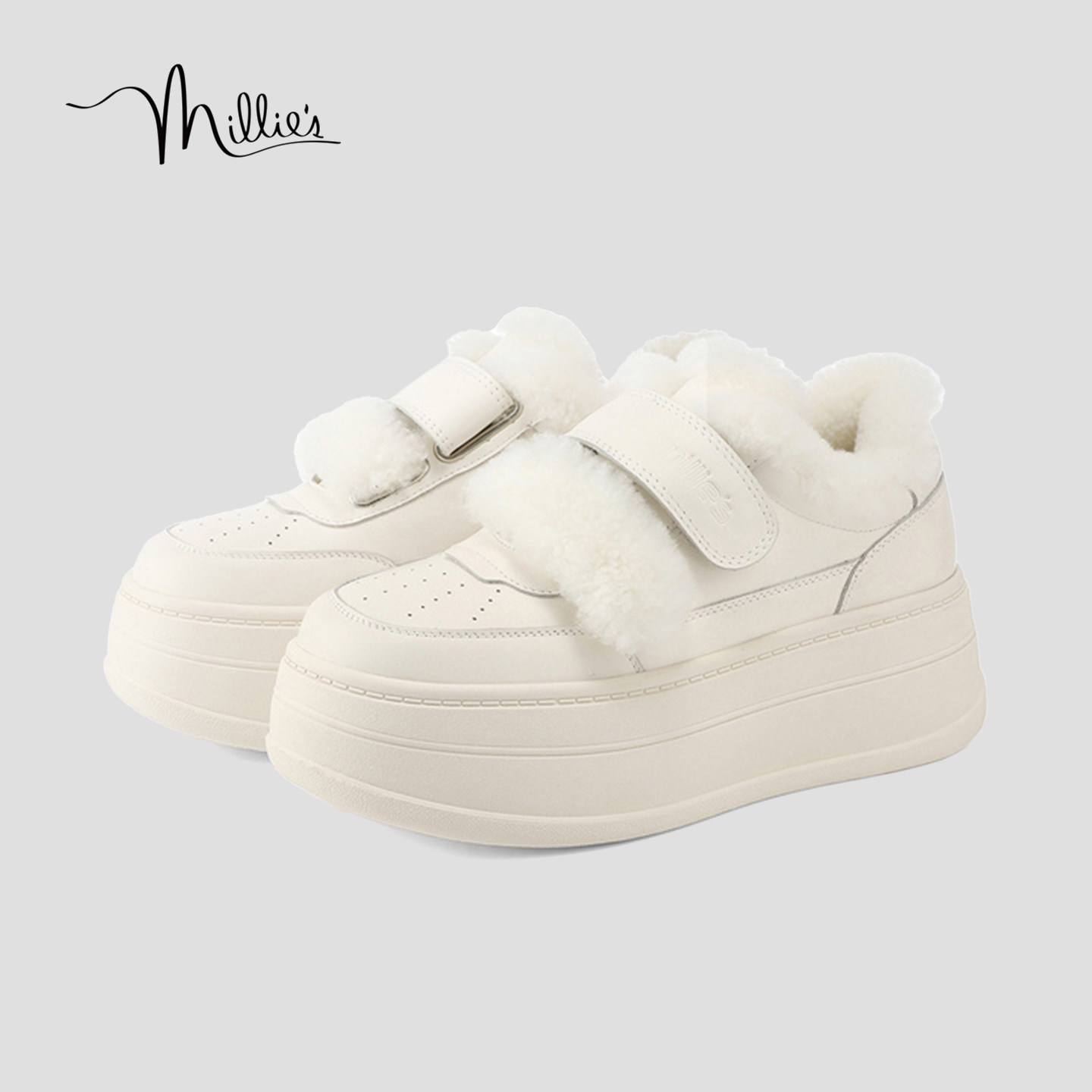 MILLIE'S/妙丽加绒毛毛棉鞋女2025冬季新款保暖魔术贴厚底面包鞋Q,淘宝优惠券,粉丝福利购,淘宝优惠卷