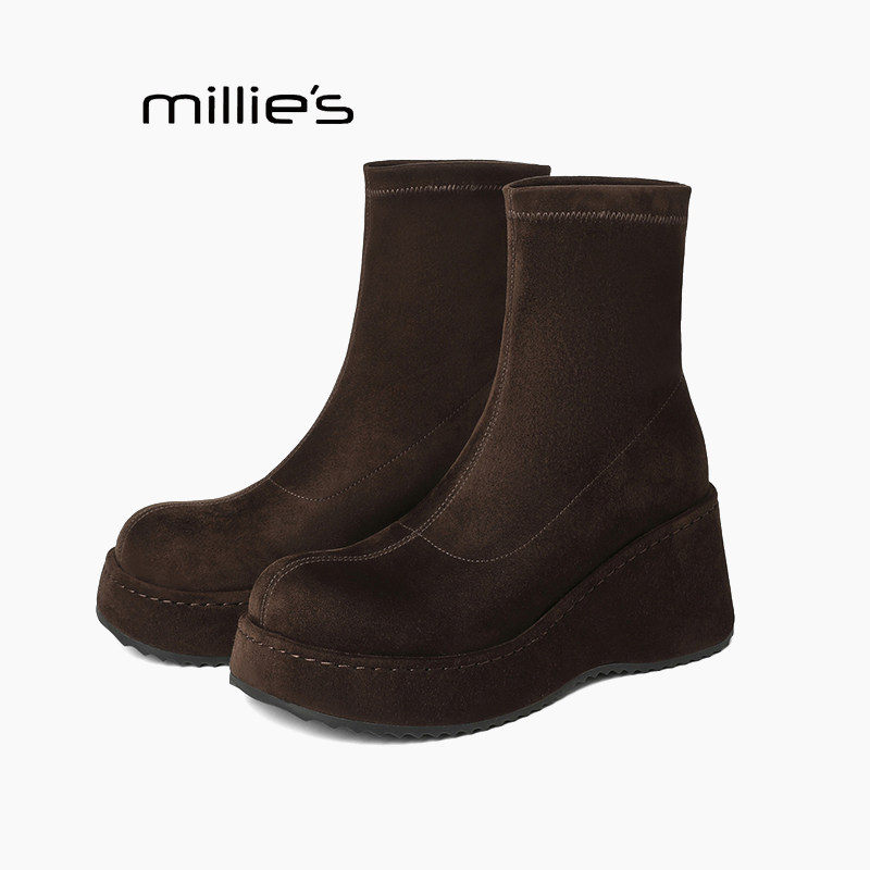 MILLIE'S/妙丽厚底小个子女靴瘦瘦靴2025秋季新款时尚百搭弹力靴Z,淘宝优惠券,粉丝福利购,淘宝优惠卷
