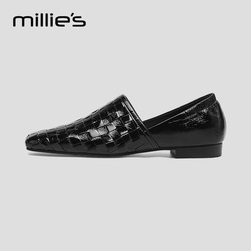 妙丽官方旗舰店女鞋手工编织一脚蹬平底单鞋方头真皮乐福鞋懒人鞋,淘宝优惠券,粉丝福利购,淘宝优惠卷