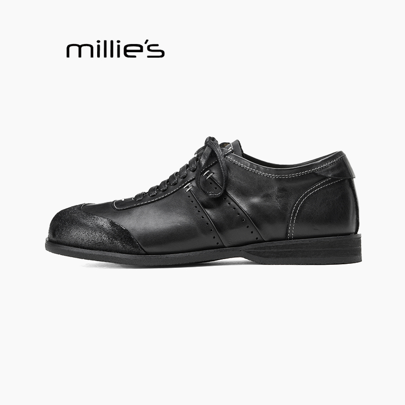 MILLIE'S/妙丽女鞋牛皮小皮鞋2025年秋季新款百搭黑色深口单鞋Q - 图3