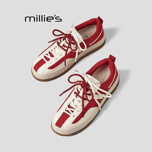 MILLIE'S/妙丽德训鞋女春季新款毛毛阿甘鞋时尚休闲平底板鞋子Q - 图0