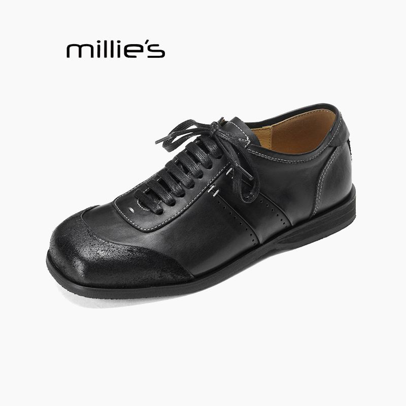 MILLIE'S/妙丽女鞋牛皮小皮鞋2025年秋季新款百搭黑色深口单鞋Q - 图1