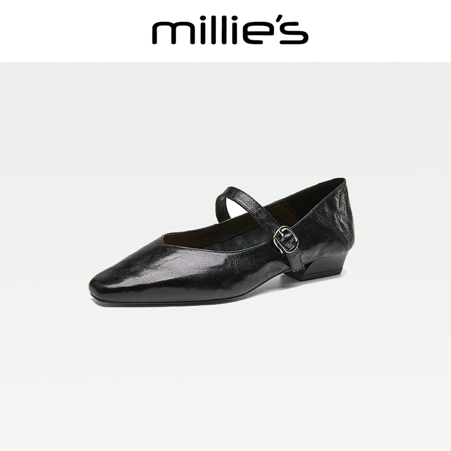 MILLIE'S/妙丽2025新款真皮浅口一字带单鞋女玛丽珍鞋通勤女鞋C,淘宝优惠券,粉丝福利购,淘宝优惠卷