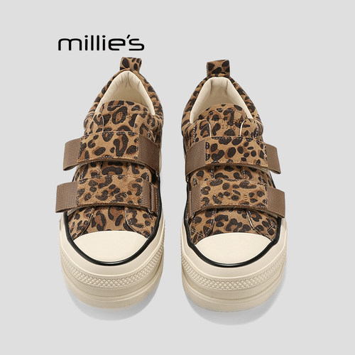 MILLIE'S/妙丽一脚蹬帆布鞋女夏季薄款透气豹纹松紧带休闲板鞋P - 图2