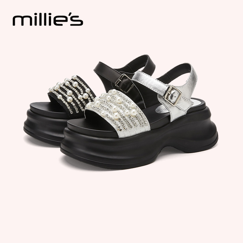 妙丽官方旗舰店增高厚底凉鞋女款夏百搭水钻配裙子女士罗马凉拖鞋,淘宝优惠券,粉丝福利购,淘宝优惠卷