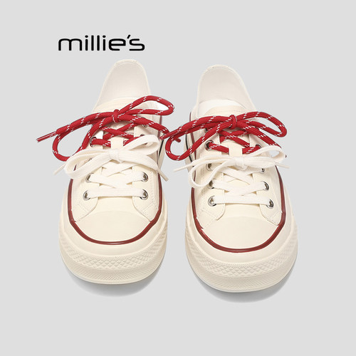 MILLIE'S/妙丽休闲风厚底帆布鞋女黑色低帮内增高松糕板鞋子女P - 图1