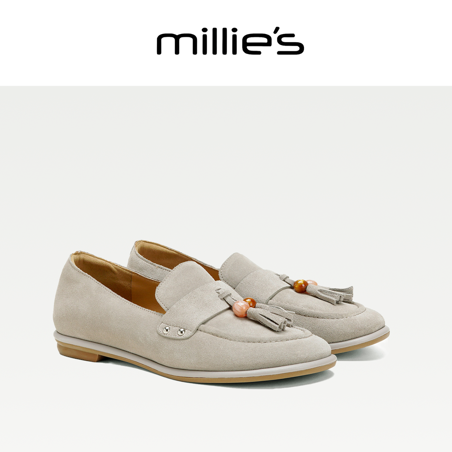 MILLIE'S/妙丽2025新款复古流苏乐福鞋女平底一脚蹬懒人豆豆鞋C,淘宝优惠券,粉丝福利购,淘宝优惠卷