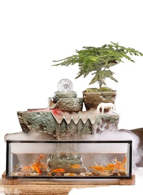 不用电的鱼缸水循环循环流水器生财客厅创意O小型桌面景观开业礼