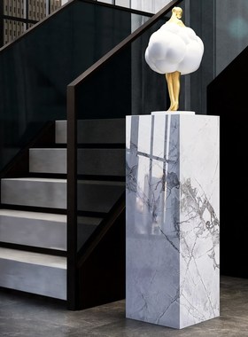 客厅办公室大理石摆件底座酒店会所落地装饰N台工艺品雕塑岩板基