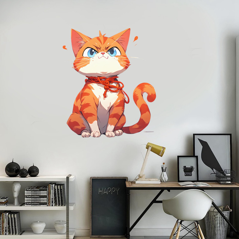 可爱猫咪墙贴愤怒橘猫儿童卧室防水大尺寸装饰贴纸创意自粘遮丑,淘宝优惠券,粉丝福利购,淘宝优惠卷