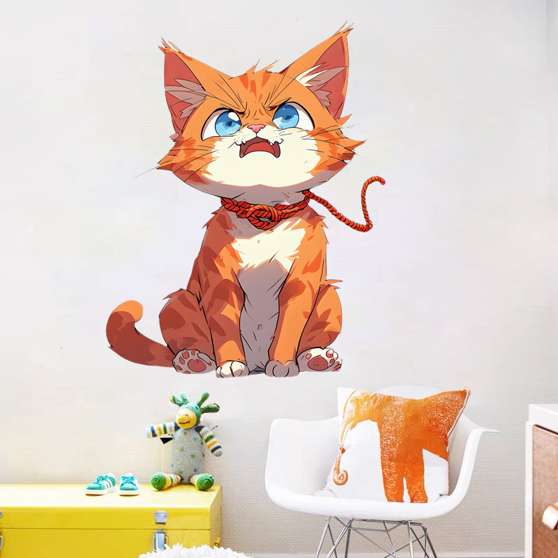 可爱猫咪墙贴愤怒橘猫儿童卧室防水大尺寸装饰贴纸创意自粘遮丑,淘宝优惠券,粉丝福利购,淘宝优惠卷