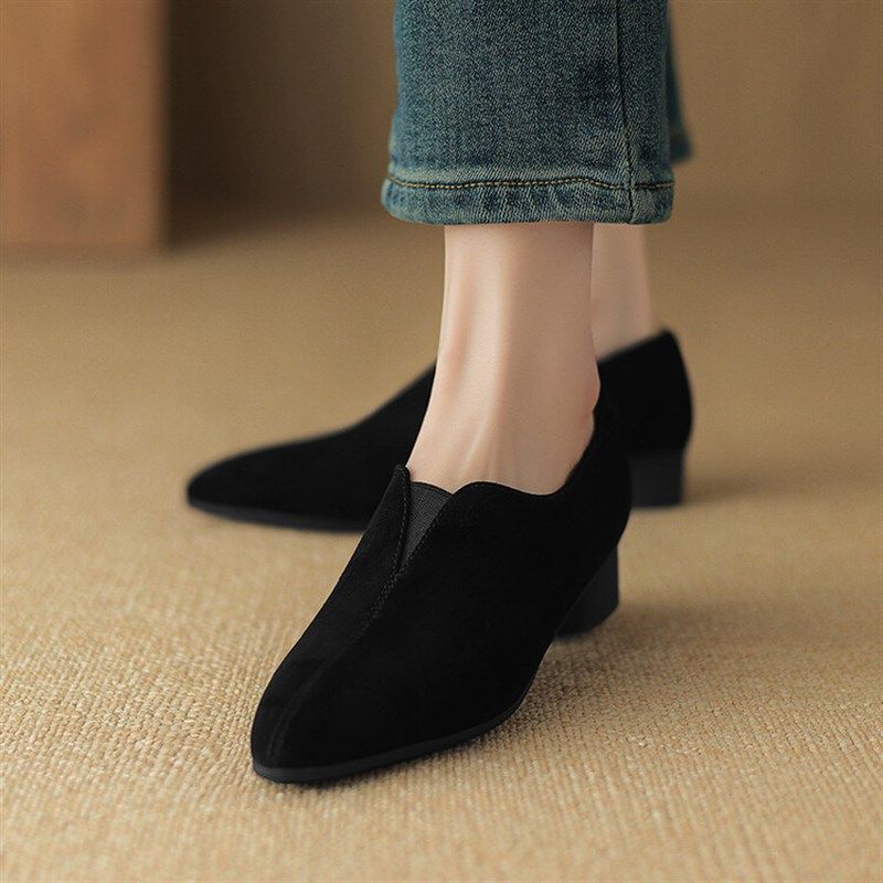 羊皮翻毛深口单鞋女平底加绒软底奶奶鞋春复古尖头小皮鞋真皮瓢鞋,淘宝优惠券,粉丝福利购,淘宝优惠卷