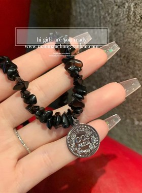 黑色荆棘 圆牌个性冷淡风项链女高级设计感小众锁骨链网红配饰