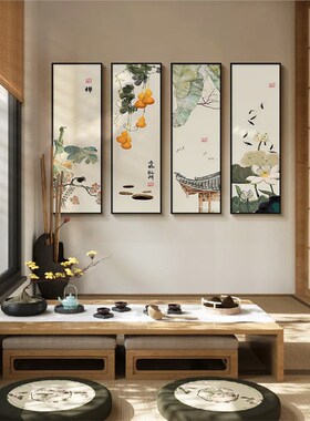 五福临门挂画新客厅沙发背景墙装饰画鸟四条屏四壁画