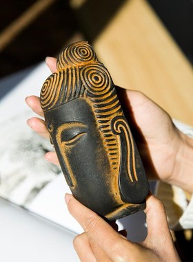 新中式禅意无相佛头摆件铁艺佛祖国风铁锈桌面工艺品小.摆设仿铸