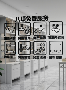 眼镜店装饰背景墙面贴纸创意橱窗玻璃门3d立体验光配镜广告海报蒋