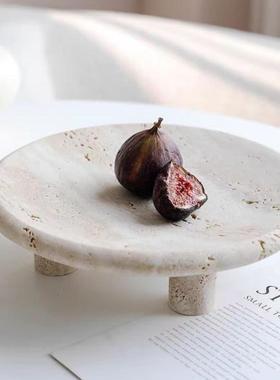 现代简约洞石三脚圆形果盘托盘摆件客厅茶几酒店电视柜家居装饰品