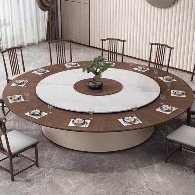 新中式酒店电动餐桌实木岩板大圆桌现代会所别墅饭厅包厢电动圆桌,淘宝优惠券,粉丝福利购,淘宝优惠卷
