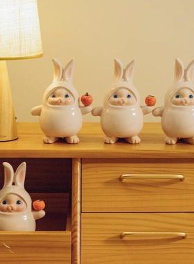 可爱兔子摆件创意礼物陶瓷定制模型闺蜜生日客厅电视柜工位装饰